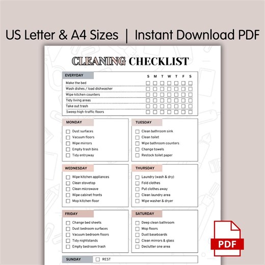 Weekly Cleaning Checklist Printable, Daily Weekly Cleaning Schedule, Editable Cleaning Planner, Household Cleaning Chart, Digital Printable - Etsy