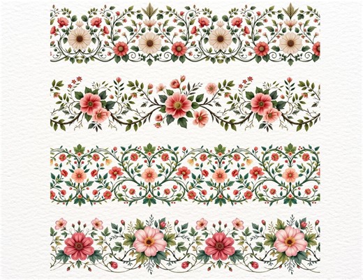 17 Seamless Floral Borders PNG | Continuous Flower Ornament Clipart | Floral Pattern Borders for Printing, Scrapbooking & Digital Design - Etsy