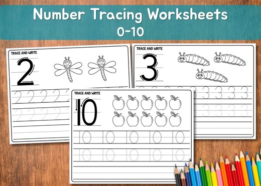 Number Tracing Worksheets 0–10 | Trace & Write Numbers With Coloring Activities | Printable Handwriting Practice for Preschool - Etsy