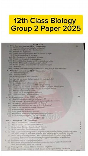 12th class biology group 2 paper 2025 2nd year biology paper group 2 12th biology paper 2025