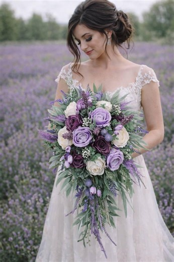 Purple Lavender Ivory Bouquet, Sage Wedding Bouquet, Silk Flower Bouquet - Etsy