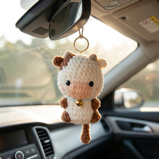 Crochet Cow Keychain, Cute Amigurumi Cow Plush Charm, Handmade Kawaii Animal Keyring, Mini Cow Bag Charm, Gift for Animal Lovers