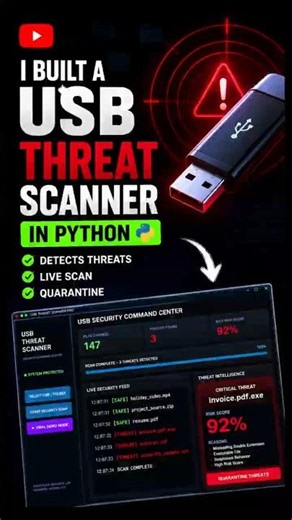 🚨 I Built a USB Threat Scanner in Python! It Found 3 Threats 😨💻 #python #cybersecurity