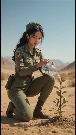 Indian Lady Soldier Waters Apple Tree And Saves It Form Drying Up 😭 #ai #shorts #plants #save #tre