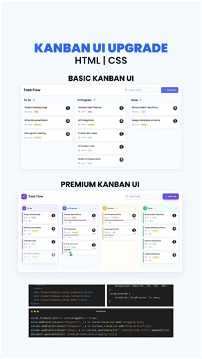 Kanban UI Upgrade | Basic vs Premium | HTML CSS JS #shorts #foryou #kanbanboard #dashboard
