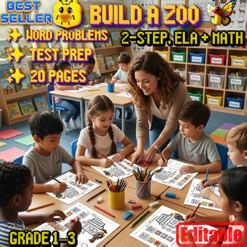 Build a Zoo Roblox Math & Reading Worksheets |Grade 1–3 |Word Problems,Test Prep
