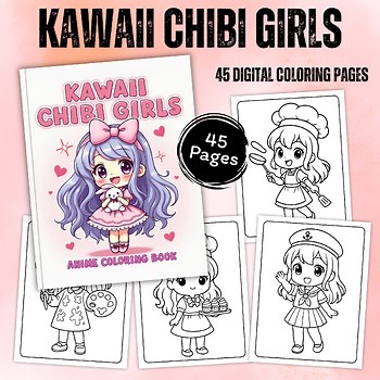 Kawaii Chibi Girls Coloring Pages | 45 Cute Anime Digital Coloring Book