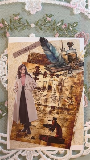 #研究者 #コラージュ #collage #asmr #はがきコラージュ#女の子シール#shorts【No.19】