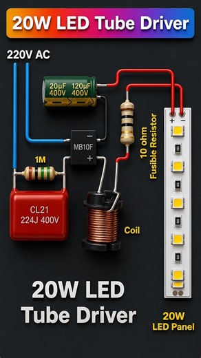 20W LED Tube Driver Circuit | 220V AC LED Tube Light Driver Circuit