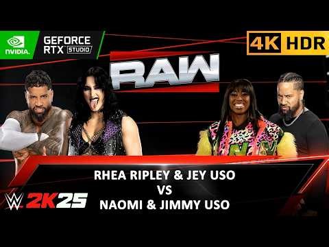 WWE 2K25 | RHEA RIPLEY & JEY USO vs NAOMI & JIMMY USO | #wwe #wwe2k25 [4K60HDR]
