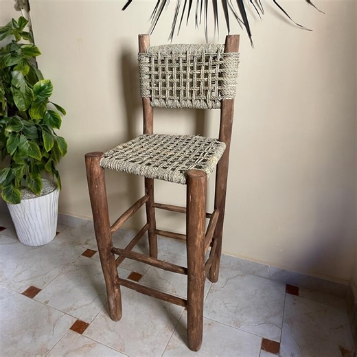 Sgabelli da bar tradizionali, sgabello alto in legno, boho, tessuto in corda, stile boho - Etsy Italia