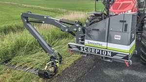 We offer a nature-friendly solution for mowing verges and ditches. Our Grass Cutterbar S 165 is a durable machine that reduces damage to insects and plant flora. The finger mower can be mounted on excavators and boom arms for tractors, such as our Scorpion 430 S shown in this video. | GreenTec