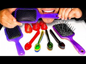 ASMR EDIBLE HAIR BRUSH EDIBLE SPOON JELLY DIY EATING SOUNDS JERRY NO TALKING MUKBANG RECIPE