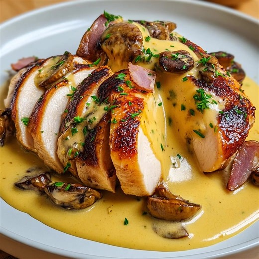Chicken with Creamy Dijon Mustard and Mushroom Sauce Ingredients: 2 large boneless, skinless chicken breasts 1 tablespoon olive oil Salt and pepper to taste 1 tablespoon butter 1 cup cremini or button mushrooms, sliced 2 cloves garlic, minced 1/2 cup dry white wine (or low-sodium chicken broth as non-alcoholic option) 1/2 cup heavy cream 1 tablespoon Dijon mustard 1 teaspoon whole-grain mustard (optional, for texture) 1/2 teaspoon dried thyme or 1 teaspoon fresh thyme leaves 1 teaspoon fresh cho
