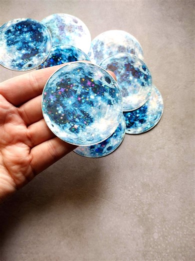 Sparkly Holographic Moon Sticker – Blue Lunar Celestial Laptop Decal - Etsy