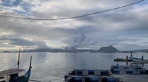 LOOK: Taal Volcano spews smoke as seen from Talisay's lakeside area. Katrina Domingo, ABS-CBN News #TaalVolcano | ABS-CBN News
