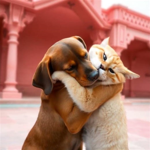 Adorable Cat and Dog Hugging: The Cutest Friendship Ever! 🐱🐶❤️