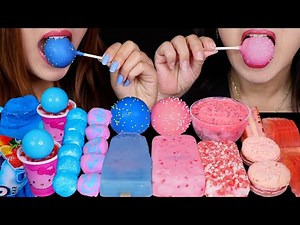 ASMR COTTON CANDY VS STRAWBERRY DESSERTS (STARBUCKS CAKE POPS, ICE CREAM, MARSHMALLOW, CHEESECAKE 먹방