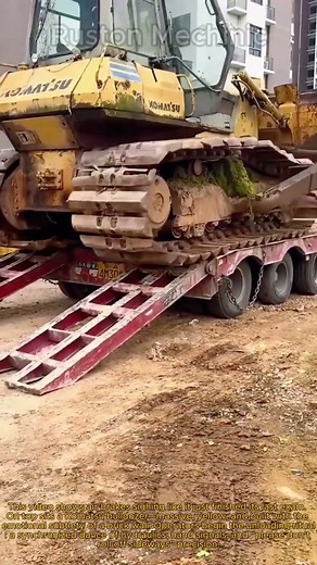 HUGE Komatsu Bulldozer Unloading from Lowboy Trailer Heavy Equipment Transport