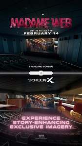 😱Standard Screen versus ScreenX! Experience Madame Web on ScreenX* at B&B Theatres! In theatres February 14th. ❤️ 🎥With ScreenX, immerse yourself further into the world of Madame Web as you gaze into the future on every side. During key scenes, the center screen will expand onto the side walls of the auditorium and completely fill your peripherals with action! 💥 📣📣Get your tickets NOW and see it THIS WEEKEND! 👉 https://bit.ly/42xLYuz #BBTheatres #ScreenX #SeeMoreInScreenX #MadameWeb #100Ye