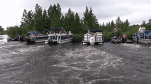 Organizing boats to move bog on the Chippewa Flowage