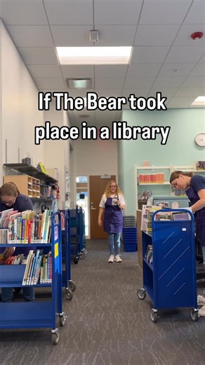 Helen Plum Library on Instagram: "Every second counts. 🧑‍🍳 Season 4 of The Bear drops this week! So we had to reshare this video from almost 2 years ago (it still makes us laugh). Video description: three library staff members wearing aprons frantically work behind the scenes as if the show The Bear took place in a library. #HelenPlumLibrary #Lombard #Library #LombardIllinois #LibrariesOfInstagram #ChicagoSuburbs #TheBear"