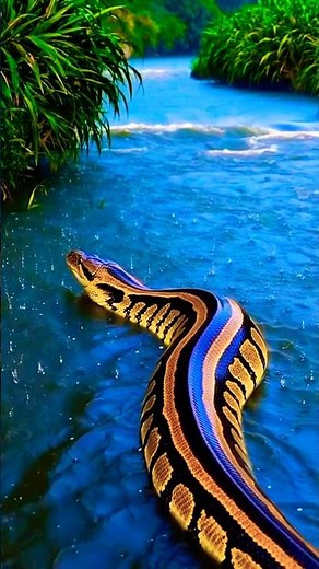 Majestic Python Gliding Through the River