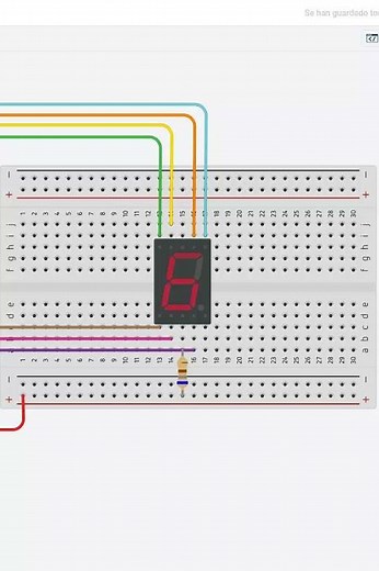 Contador de 0 a 9 con display 7 segmentos en Tinkercad