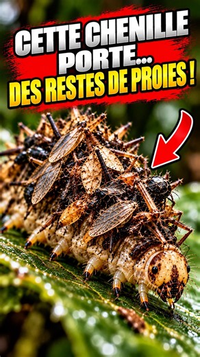 Cette chenille se CAMOUFLE avec les restes de ses proies ! 😱🐛 #animaux #insolite #science