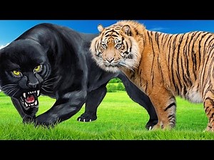 Animals In Jungle | Panther Vs Tiger Fighting Video | Panther Attacks Angry Tiger