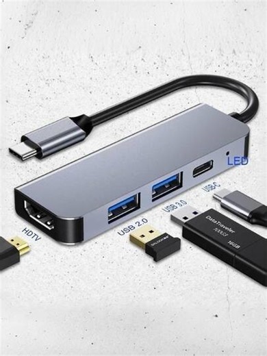 1pc/2pcs Gray 4-In-1 Hub Laptop Docking Station, 1G Movie Transfer In 5 Seconds, Suitable For USB Drive, Hard Drive, Mouse, Keyboard, Card Reader, With PD Charging Port, HDTV 4K Video Transfer Port, 1 USB3.0 Port, 1 USB2.0 Port, Supports PD3.0 Fast Charging, Charge And Play, No Power Loss For Office, Compatible With Most Phones And Laptops | SHEIN