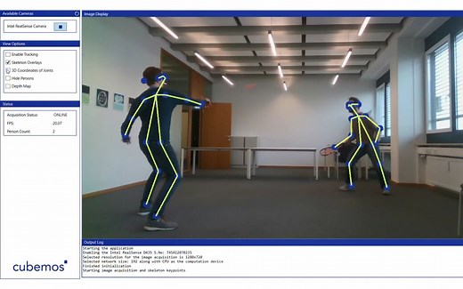 REALSENSE配合骨架跟踪软件开发包演示 cubemos Skeleton Tracking SDK demo 英特尔实感深度摄像头