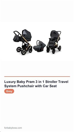 Luxury Baby Pram 3 in 1 Stroller Travel System Pushchair with Car Seat in Grey