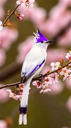 🐦A white sparrow mixed with purple sings happily on a sakura branch🌼🌸🌺🏵️ #birds #birdsong #wildlife