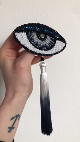 Hand-embroidered Eye Brooch With Silk Tassel – Beaded Eye Pin - Etsy