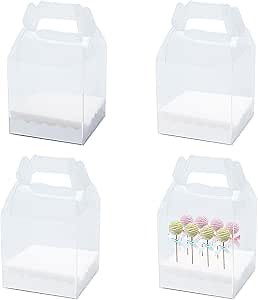 4 PCS Cake Pop Boxes Packaging, Portable Cake Pop Holder Boxes Clear Cakesicle Lollipop Display Stand Tall Cakepop Display Carriers with Foam Base for Lollipops Candy Pops, 10.4 x 5.1 x 5.1 Inch