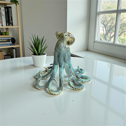 Handmade Ceramic Teal and Orange Octopus Sculpture - Ocean Beach Home Decor - "tidepool" - Etsy