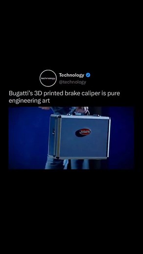 Technology on Instagram: "Bugatti created the world’s first 3D printed titanium brake caliper, an eight-piston masterpiece that stops the Chiron from 100 to 0 in just 2.5 seconds. Made with aerospace-grade titanium, it combines strength and lightness through additive manufacturing, reducing mass while handling over 125 kg of braking force. It is not just innovation, it is precision performance sculpted by lasers. Love technology? Follow @Technology Credits: @bugatti #bugatti #chiron #engineering