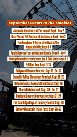 September is here and the Smokies are full of fun! 🍂 From festivals to the start of fall colors, there’s so much to see and do this month. Start planning your trip today! 👉🏼 Comment “events” and we’ll send you the full calendar so you don’t miss a thing. ⬇️ #pigeonforge #smokymountains #pigeonforgetn #fallfestivals #fall #gatlinburg #tennessee #thingstodo #visittennessee #sevierville #september #events #septemberevents | Pigeon Forge