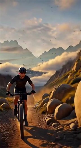 Cyclist Riding Through Majestic Mountains in Beautiful Sunlight #bikeride #cyclingadventure #cyclin