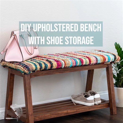 Build a simple yet modern A-frame DIY upholstered bench with shoe storage underneath with easy to follow plans and tutorial! Just follow the step by step instructions and you should have a gorgeous bench in the end! https://www.anikasdiylife.com/diy-bench-shoe-storage/ | The DIY Life with Anika