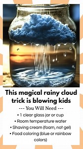 “This magical rainy cloud trick is blowing kids’ minds — and it only takes a jar, shaving cream food coloring!” Parents can’t believe how simple (and stunning!) this weather experiment is. All you need is a jar, shaving cream, and a few drops of color to watch your very own rainstorm appear. 🤯🌈 🧪 Materials: • 1 clear glass jar or cup • Room temperature water • Shaving cream (foam, not gel) • Food coloring (blue or rainbow colors) • Small cup or bowl (to mix colors) • Dropper, pipette, or spoo