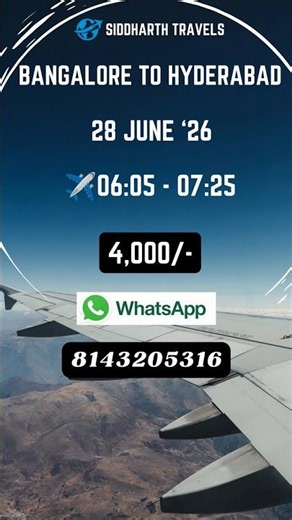 "✨Bangalore AirFare Deals 2026🔥Bangalore To Hyderabad Flight Fare✈️"#flightdeals