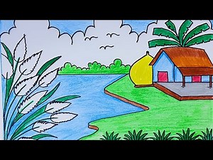 How to Draw Autumn Season | Drawing of Nature | Village Scenery Drawing Easy