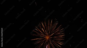 Red Firework Shooting into Sky and Exploding TILT UP