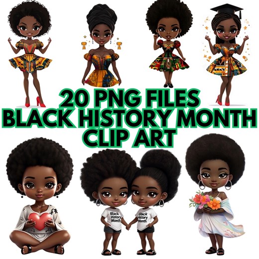 Chibi Black Girl Clip Art Black History Month | African American PNG Clipart - Etsy