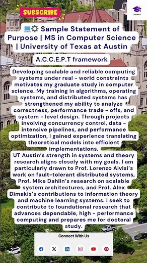 💻⚙️ Sample Statement of Purpose | MS in Computer Science | University of Texas at Austin #soptips