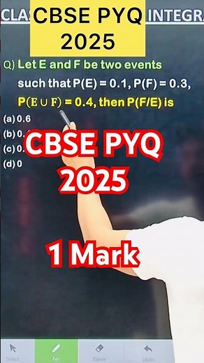 Q) Let E and F be two events such that P(E) = 0.1, P(F) = 0.3, P(𝐄∪𝐅) = 0.4, then P(F/E) is