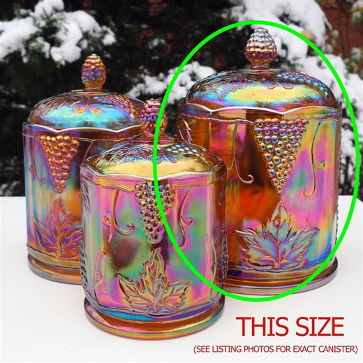 HTF Large Iridescent Gold Carnival Indiana Glass Harvest Grape Canister - Etsy