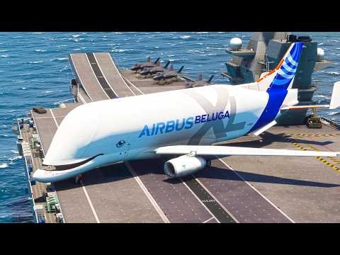 Very Extreme! Giant Airbus BelugaXL Takes Off from an Aircraft Carrier! - MSFS